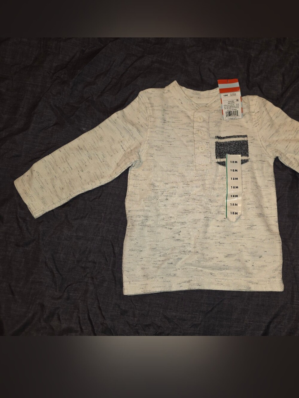 Cat And Jack Cream Speckled Long-Sleeve Tee with Navy Pocket Detail